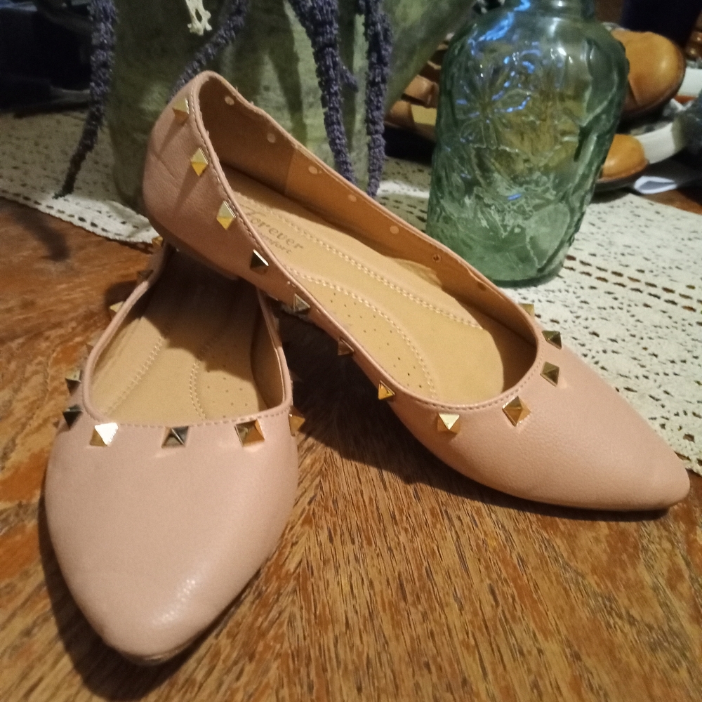 Forever Comfort Hobnail Studded Blush Pink Flats